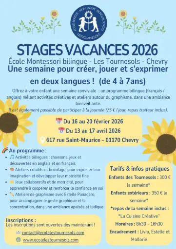 Stage Vacance du 13 au 17 avril 2026 - Chevry - Enfant Externe